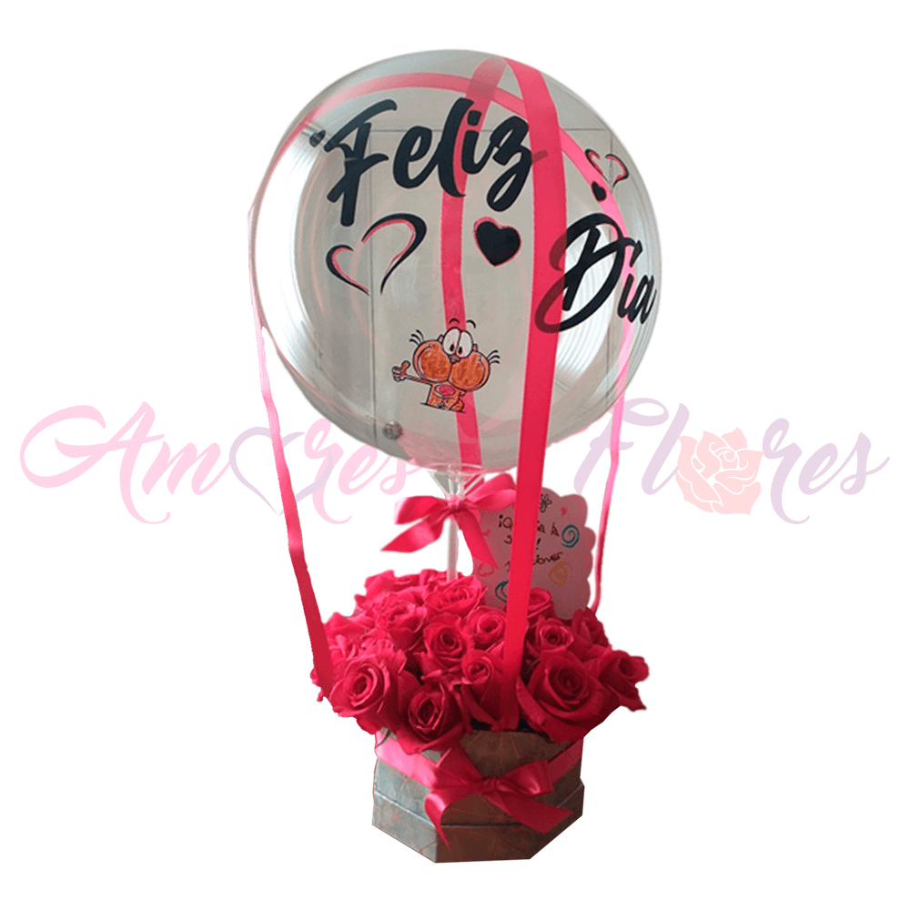 Ramo de rosas con globo de burbuja - Amores y Flores